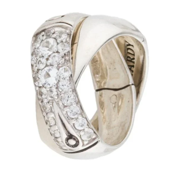JOHN HARDY SAPPHIRE STERLING SILVER INTERLOCKING BAMBOO BAND RING